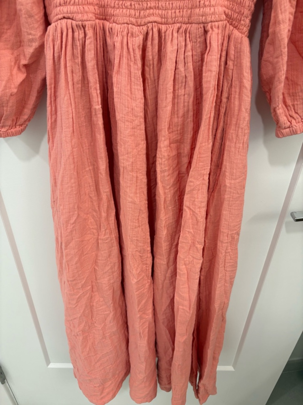 Quince 100% Organic Cotton Coral Gauze Smocked Square Neck Midi Dress Size XS - Picture 13 of 13